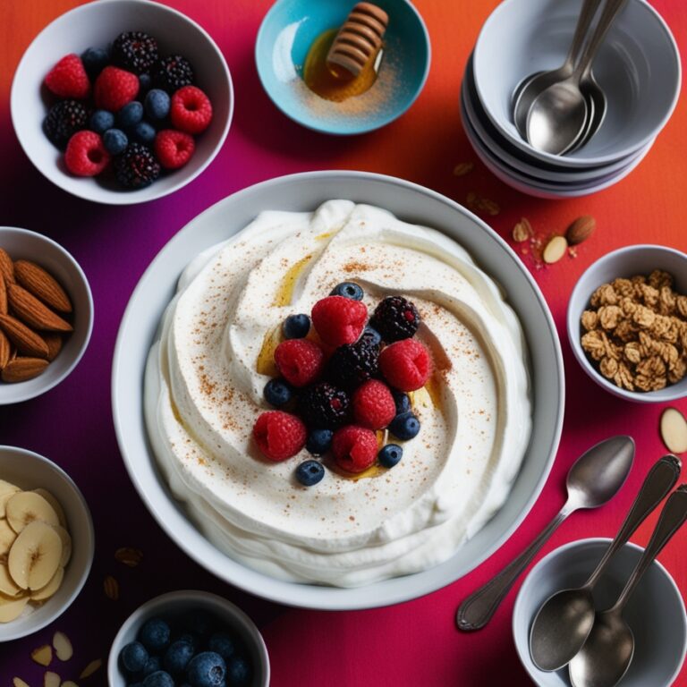 Greek yogurt served with an array of toppings for a customizable breakfast.