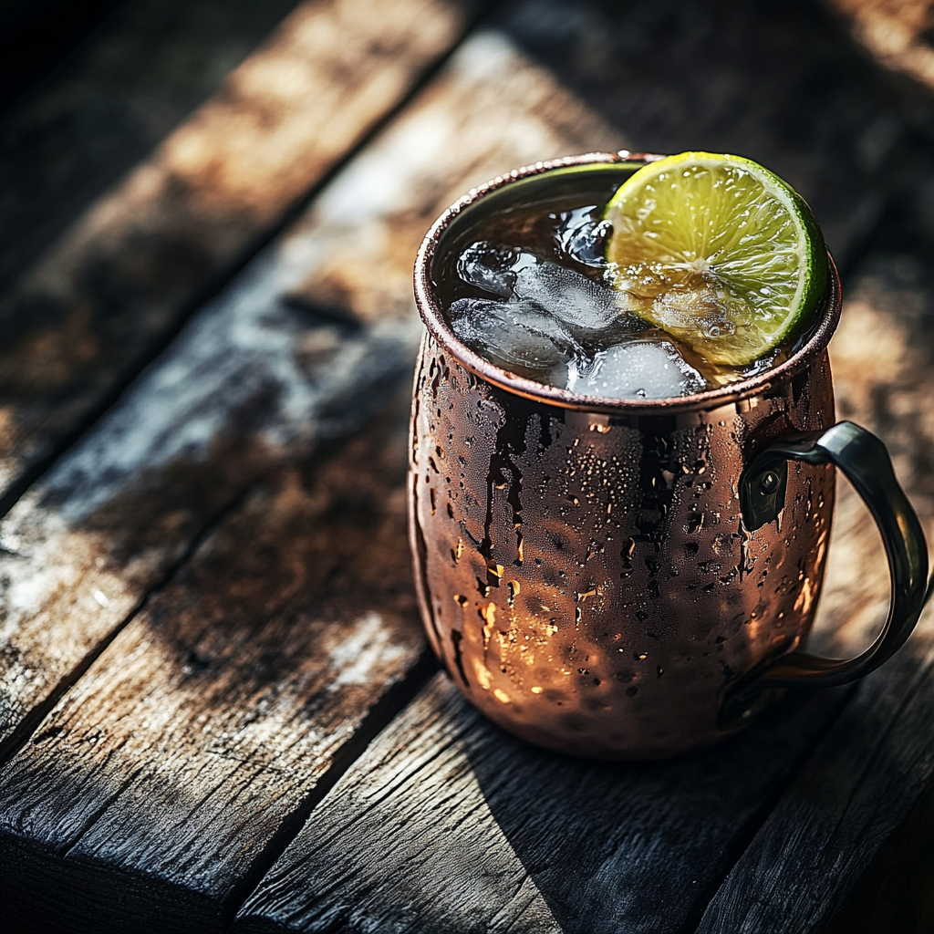 Kentucky Mule Recipe in a frosty copper mug with garnish
